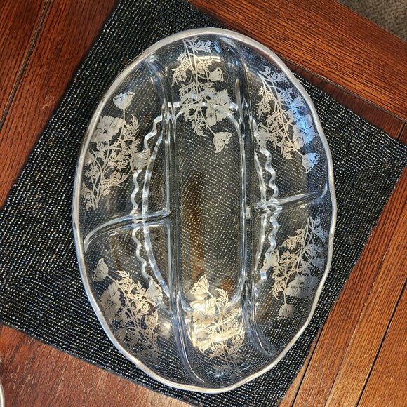 Vintage Silver City Glass Co Sterling-On-Crystal Large Divided Oval Relish Dish - Picture 5 of 6